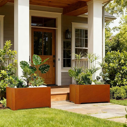 Corten Steel Planter Box-36"x15"x15"-Large Rectangular Planters For Outdoor Plants, Heavy Duty Rustic Tall Planter With Raised Support Feet For Patio, Deck, Garden, Yard, Drain Holes, Easy Assembly