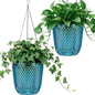 QCQHDU Self Watering Hanging Pots, 2 Pack 5.7 Inch Hanging Planters for Plants Indoor, Outdoor Flower Pots with Drainage Holes and 3 Hooks Chains for Garden Home (Klein Blue)