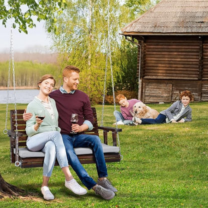 VINGLI Outdoor 4 FT Porch Swing, Heavy Duty 880 LBS Wooden Patio Swings with Cushions, Farmhouse Style Hanging Bench with Adjustable Chains for Yard | Garden | Lawn | Balcony, Rustic
