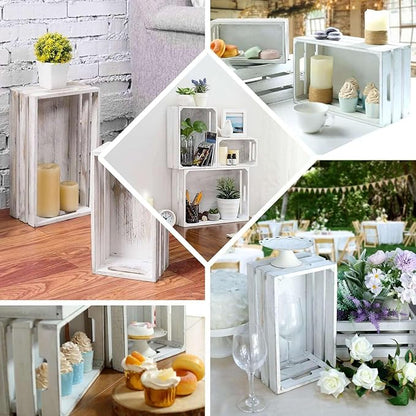 Efavormart Set of 3 Whitewash Wood Planter Crate Boxes with Plastic Liners, DIY Rustic Square Wooden Nesting Boxes for Farmhouse Table Centerpieces and Wedding Decor