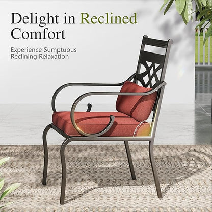 Sophia and William Patio Dining Set for 6, Outdoor Table and Chairs, Removable Red Seat Cushions, 60" Black Patio Dining Table,Red