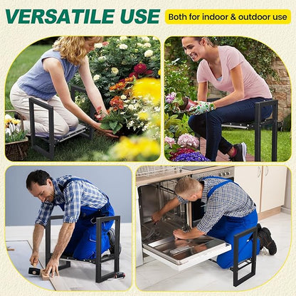 Workseat Garden Kneeler with Assist Handles, Matte Black Metal Frame
