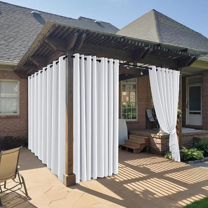 RYB HOME Outdoor Curtains for Patio Waterproof Block Sunlight Thermal Insulated Privacy Assured Thick Outside Curtains for Deck, Balcony, Pool, W52" x L63", Greyish White, 1 Panel