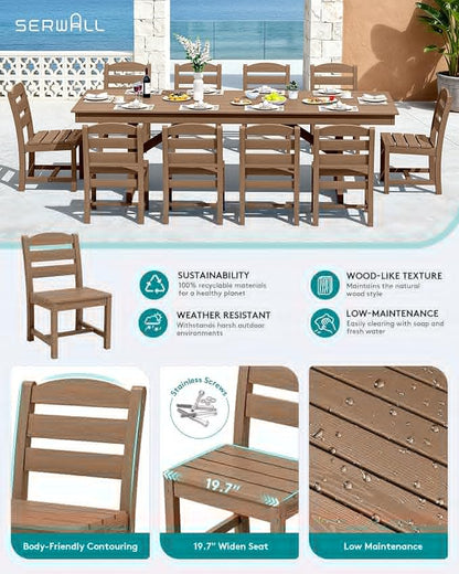 SERWALL 11 Piece Outdoor Dining Set, 84" HDPE Outdoor Large Dining Table and Chairs Set for 10，All Weather Patio Dining Furniture Set with Umbrella Hole for Backyard, Garden, Brown