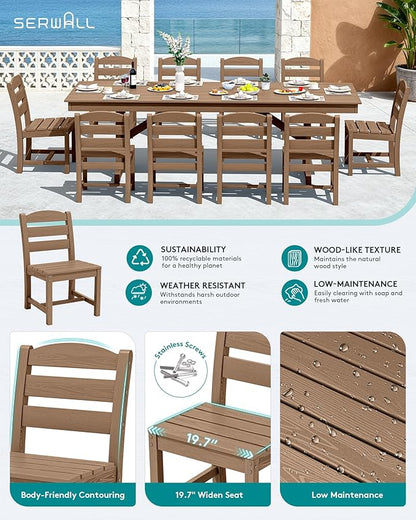 SERWALL Outdoor Dining Chairs Set of 4, All-Weather HDPE Patio Chair with 19.7" Widened Seat, for Backyard, Garden, Brown