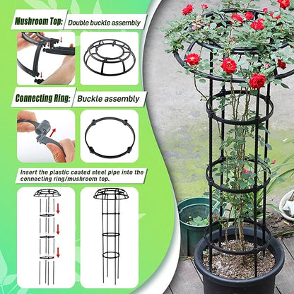 Garden Trellis for Climbing Plants Outdoor, 53 Inch Mushroom Top Trellis for Climbing Plants, Plant Trellis Support for Potted Plants Climbing Vine Rose Clematis Vegetable Trellis, 2 Pack