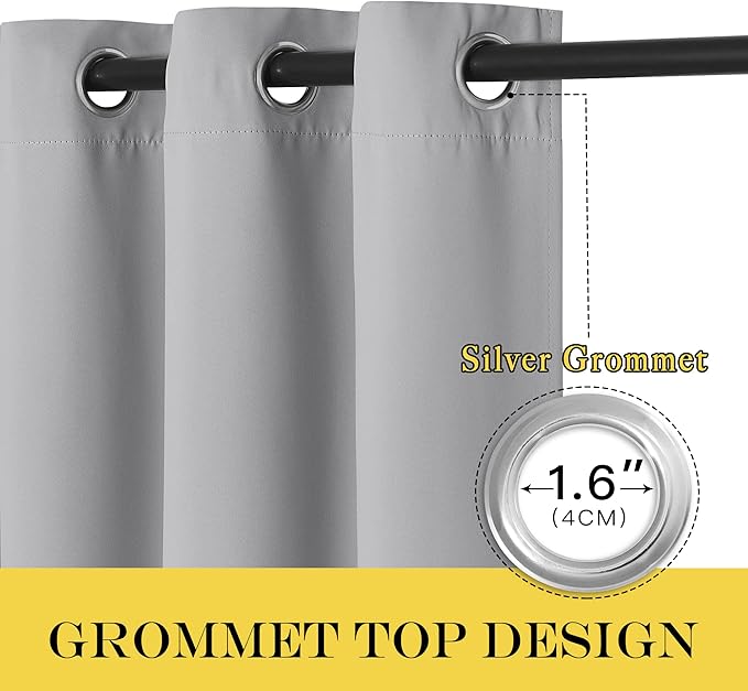 NICETOWN Blackout Short Curtain 54 inches Long - Thermal Insulated Solid Grommet Sound & Light Reducing Room Darkening Drape for Kitchen/Bedroom (Silver Grey, 1 Panel, W52 x L54)