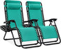 Best Choice Products Set of 2 Adjustable Steel Mesh Zero Gravity Lounge Chair Recliners w/Pillows and Cup Holder Trays - Mint