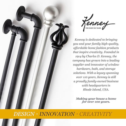 Kenney KN90001 1" Weaver Indoor/Outdoor Rust-Resistant Curtain Rod, 72-144", Black