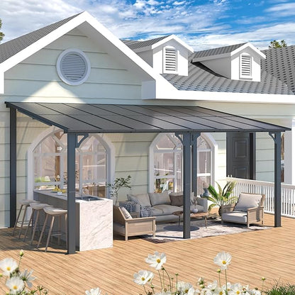 AECOJOY 16' x 10' Gazebo Outdoor Pergola, 10x16 Large Wall-Mounted Hardtop Lean to Metal Gazebo Shelter Pergolas and Gazebos Clearance with Patio Roof, Heavy Duty Awnings for Backyard, Decks