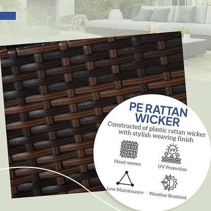 Outsunny 2 Pieces Outdoor Patio Ottomans, All Weather Wicker Outdoor Footstools with Removable Cushions, 3-in-1 PE Rattan Ottoman Seat, Footrest and Side Table for Backyard, Poolside, Dark Blue