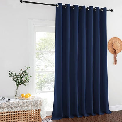 NICETOWN Blackout Navy Blue Curtain 102 inches Long, Grommet Thermal Insulated Extra Wide Room Divider Drape Window Treatment for Sliding Glass Door/Living Room, W100 x L102, 1 Panel