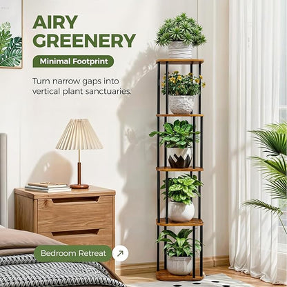 Bamworld Tall Plant Stand Indoor, Corner Plant Shelf for Multiple Plants, 5 Tier Metal Flower Pot Stands for Patio Garden Balcony Living Room Bedroom