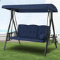 U-MAX 3-Seat Porch Swing Chair Steel Frame, Patio Swing Chair with Stand and Removable Cushions, Outdoor Canopy Swing Chair for Outside, Backyard, Garden, Deep Blue Cushion