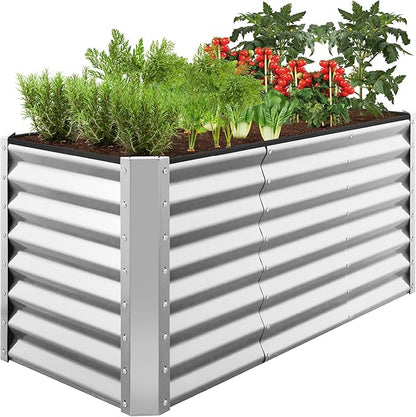 Best Choice Products 4x2x2ft Outdoor Metal Raised Garden Bed, Deep Root Box Planter for Vegetables, Flowers, Herbs, 119 Gallon Capacity, 100% Non Toxic Materials - Galvanized