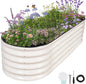 Galvanized Raised Garden Bed - 6x2x1.4FT Metal Planter Boxes Outdoor | Oval Steel Raised Bed Kit for Gardening with Protective Tape, Gloves for Vegetables, Flower, Herb (White)