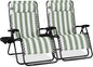 Best Choice Products Set of 2 Extra Wide Adjustable Steel Mesh Zero Gravity Lounge Chair Recliners w/Pillows and Cup Holder Trays - Sage Green Stripes
