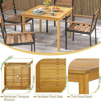 Tangkula 36" Square Outdoor Dining Table, Acacia Wood 4-Person Patio Dining Table with 1.9" Umbrella Hole, Farmhouse Patio Bistro Table, Indoor Outdoor Dining Furniture for Yard Deck Lawn