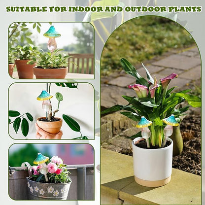 4 Pcs Plant Watering Globes Self Watering Planter Insert Glass Water Bulbs for Indoor and Outdoor Plants Mushroom Plant Watering Devices for Travel Vacation