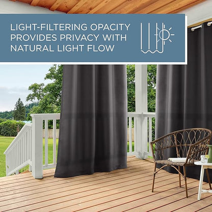TOWN & COUNTRY BASICS Cabana Solid Heavyweight Indoor Outdoor Curtains, Light Filtering Opacity with Grommet Top, Water Repellent, 2-Pack Set, 54"x96", Charcoal
