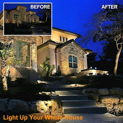 ECOWHO Low Voltage Landscape Lighting, 12V Outdoor Landscape Lights LED Spot Lights Plug-in IP65 Waterproof Garden Lights for House Yard Path (Extendable to 8 or 10 Lights, 6 Pack, 69ft, Warm White)
