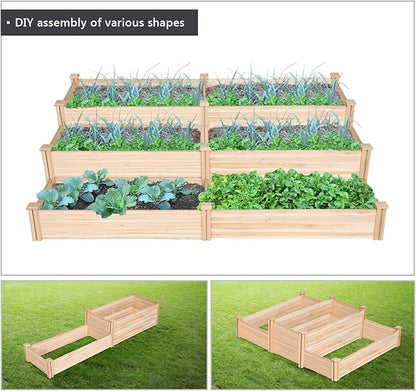 Yaheetech 8×2ft Wooden Horticulture Raised Garden Bed Divisible Elevated Planting Planter Box for Flowers/Vegetables/Herbs in Backyard/Patio Outdoor, Natural Wood, 95 x 25 x 11in