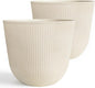 WORTH Garden Round Large Planter Pot Set of 2-17.5" Dia x 15.5" H - Durable Plastic Beige Plant Tree Pots with Vertical Stripe Textured Finish, Drainage Hole for Indoor, Outdoor, Front Porch, Patio