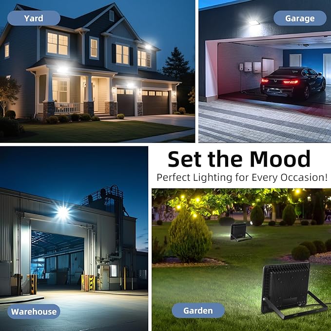 50W Flood Lights Outdoor,7000LM Bright LED Work Light,IP66 Waterproof Outside Lights for Yard with Switch and 6.5FT Plug,6500K Daylight White Outdoor Yard Light for Garage,Garden,Stadium(2 Pack)
