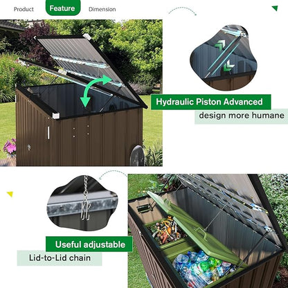 AECOJOY Outdoor Trash Can Storage, 46 Cu.Ft Outdoor Garbage Can Storage Shed, Horizontal Storage Cabinet Waterproof, Bicycle Sheds & Outdoor Storage Clearance in Brown
