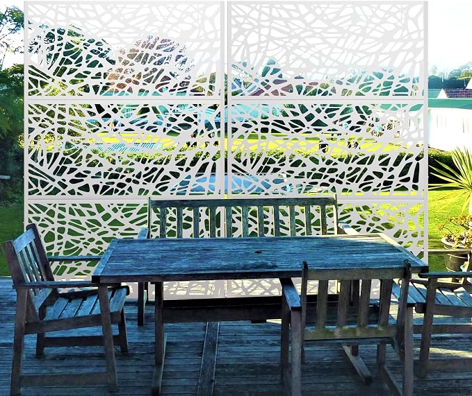 Decorative Fences Freestanding Metal Privacy Screen 72 in Tall, White Net