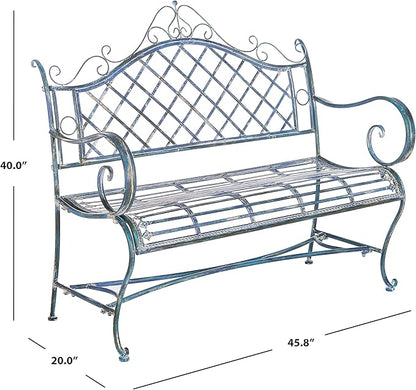 Safavieh PAT5017C Outdoor Collection Abner Antique Blue Wrought Iron 46-inch Garden Bench