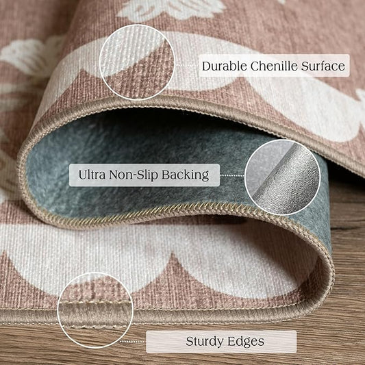 Outdoor Rug, Tan Floral Print with Non-Slip Backing, 2 x 4 ft 3 in