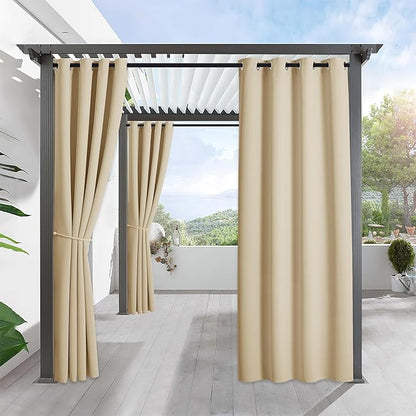 RYB HOME Outdoor Curtains for Patio Waterproof Block Sunlight Thermal Insulated Privacy Assured Thick Outside Curtains for Porch, Gazebo, Pergola, W52" x L84", Biscotti Beige, 1 Panel
