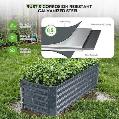 ZORMY 6×2×1.4ft Galvanized Raised Garden Bed Kit, Metal Planter Boxes Outdoor, High Raised Beds for Vegetables, Fruits, and Flowers - IronGrey