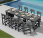 SERWALL 10-Piece HDPE Counter Height Dining Table Sets with Storage and Wine Rack, 2 Rectangular Bar Table with Bar Stools Set of 8 for Garden, Backyard, Kitchen, Gray