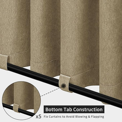 Easy-Going Linen Look Outdoor Curtains Waterproof Windproof Porch Curtains, Soft Thicken Outdoor Privacy Curtains for Patio, Gazebo, Grommet Top and Tab Bottom Drape, 1 Panel, 110x120 inch, Khaki