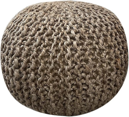 S & L Homes Pouf Ottoman - 100% Natural Jute Braided- Footrest Pouf Hand Knitted - Traditional Cord Boho Pouffe - for The Living Room, Bedroom, Nursery, Patio, Lounge (20" x 20" x 14")