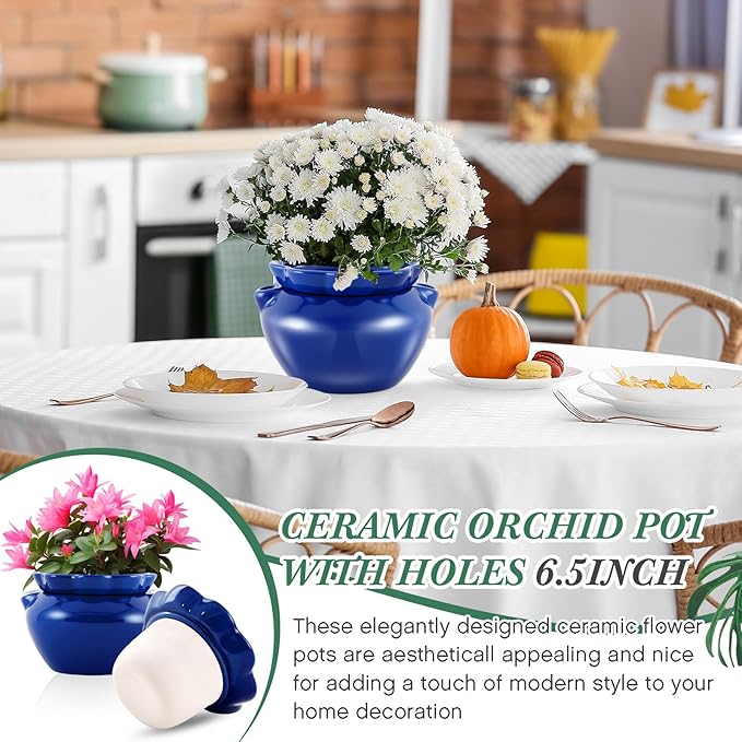 4 Sets African Violet Pots 6 Inch Self Watering Pot for Indoor Ceramic Self Watering Planter for Flower Lovers Ideal Plant Pot Thriving Flower Maintenance