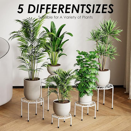 5-Pack Metal Plant Stands for Outdoor Indoor, Anti-Rust Iron Flower Pot Stand, Heavy Duty Plant Pot Shelf for Multiple Plant, Decoration Racks for Home, Patio & Garden (White)