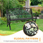 Outdoor Bench, 50-Inch Black Metal Loveseat with Slatted Seat
