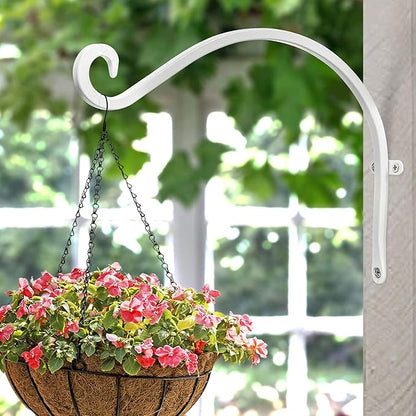 Qiang Ni Bird Feeder Hanger: 12-Inch Wall-Mounted Plant Bracket Outdoor - 4 Pieces White Plant Hooks for Hanging Flower Baskets