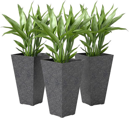 Outsunny 28 Inch Tall Planters for Outdoor Plants, Set of 3 Plastic Flower Pots with Marble Finish and Drainage Holes, Stackable Tapered Large Planters for Indoor Plants, Front Porch Decor, Black