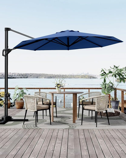 GarveeLife 10 ft Patio Umbrella Outdoor Large Cantilever Umbrella w/Base Included Market Sun Shade Windproof Offset Umbrella with 360-Degree Rotation for Garden Deck Pool Patio, Navy Blue