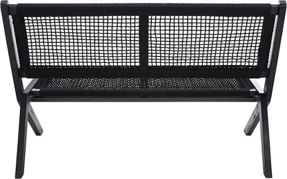SAFAVIEH Outdoor Collection Kobina Black Acacia Wood/Black Rope Foldable Bench