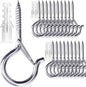 PlusRoc 20 Pack Ceiling Hooks for Hanging Plants Outdoor String Lights Heavy Duty, 2.2 Inch Eye Hook Screw in Cup Hooks Q-Hanger for Patio Lights, Wall Wood Fence Deck Mount(Stainless Steel, Silver)