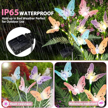 Solar Garden Lights 4 Pack Waterproof Decorative Solar Lights Outdoor with Glowing Stems,7-Color Changing ‎Fiber Optic Butterfly Light for Outside Yard Lawn Garden Decor, Gifts for Women