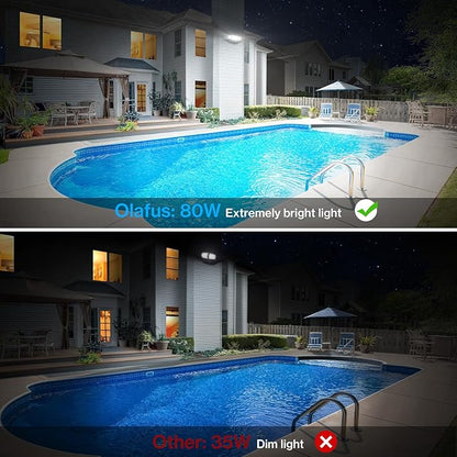 Olafus 80W Flood Lights Outdoor, Switch Controlled 8000LM LED Security Lights, IP65 Waterproof Outside Floodlights, 6500K Exterior Flood Light Fixture Wired for House Yard Porch Eave Black