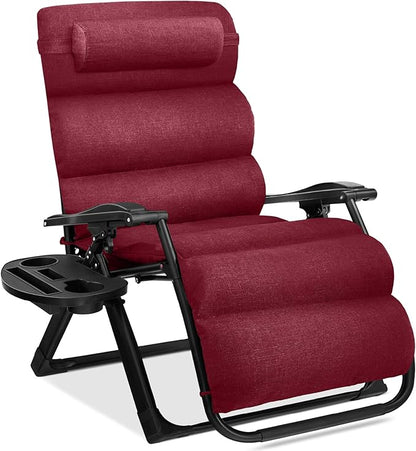 Zero Gravity Recliner, Burgundy with Removable Cushion and Side Tray