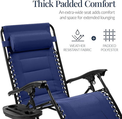 Best Choice Products Oversized Padded Zero Gravity Chair, Folding Outdoor Patio Recliner, XL Anti Gravity Lounger for Backyard w/Headrest, Cup Holder, Side Tray, Polyester Mesh - Cobalt Blue