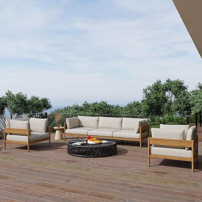 Acanva Modern Outdoor Patio Furniture Set, All-Weather Aluminium Conversation Sectional Sofa with Thick Cushions for Backyard, Garden, Porch, Armchair, Beige